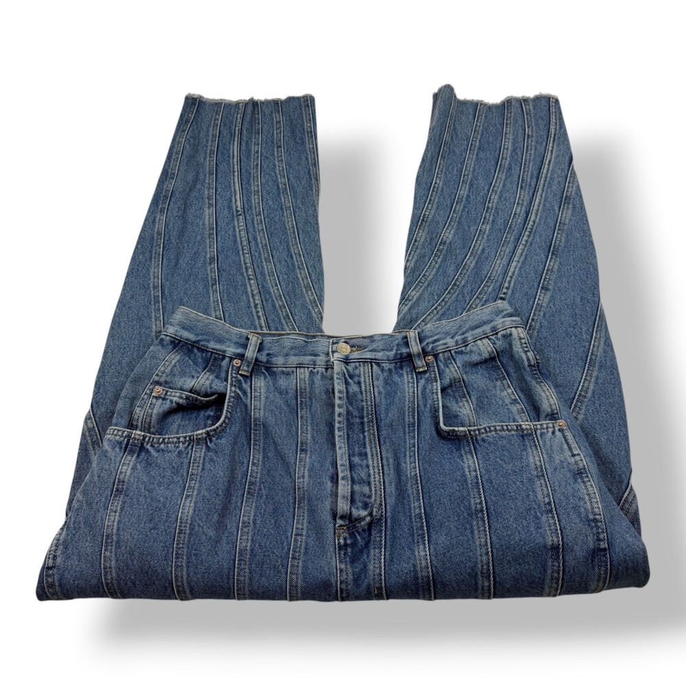Mugler Blue Spiral Paneled High Rise Tapered Jeans‎ IT 46 6PA0239211